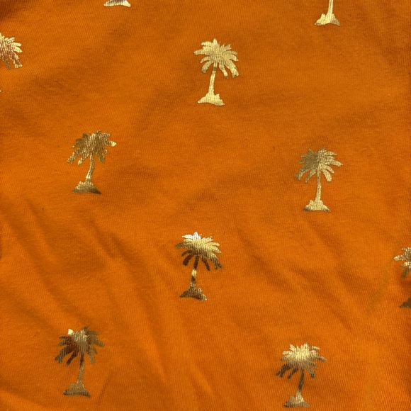Lane Bryant Orange Side Ruched V Neck Top With Gold Foil Palm Trees Size 1X - Picture 3 of 5